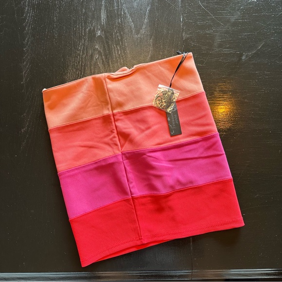 NWT Poof Apparel Color block Medium Orange Mini Skirt Pink - Picture 1 of 6
